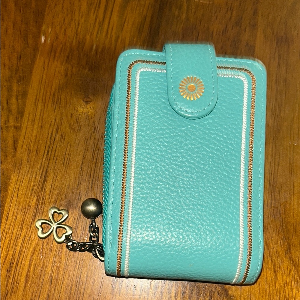 Teal Pineapple Turquoise Zip Wallet with Gold Accent